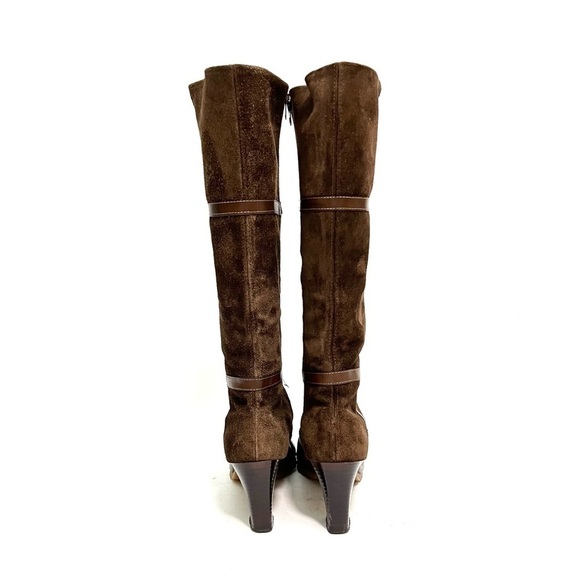Vintage 1970s brown suede leather accent knee high zip up heeled fashion boots - Picture 8 of 9
